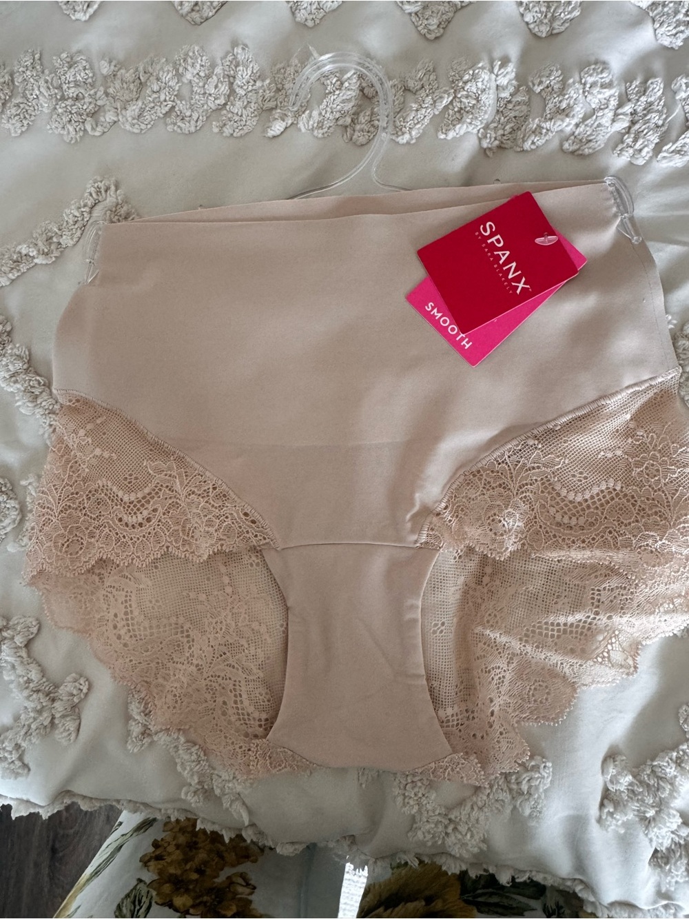 SPANX High-Waist Lace-Trim Briefs — Nude Pink